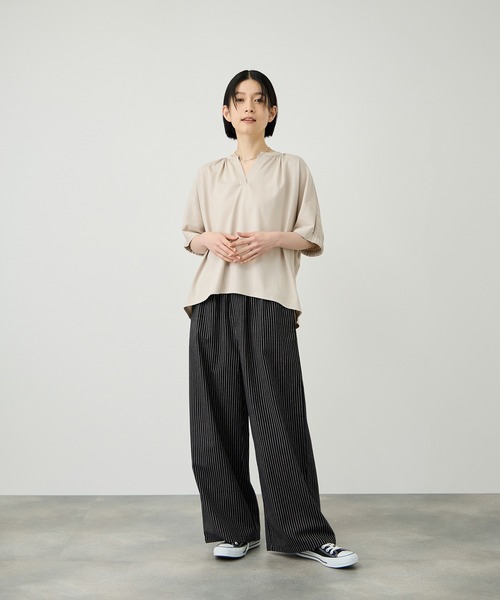 Mac-House(マックハウス)の「Idnes ヒッコリーワイドパンツ(その他パンツ・レディース・ブラック系その他/ブルー系その他/アイボリー・M/L)」の5枚目の写真