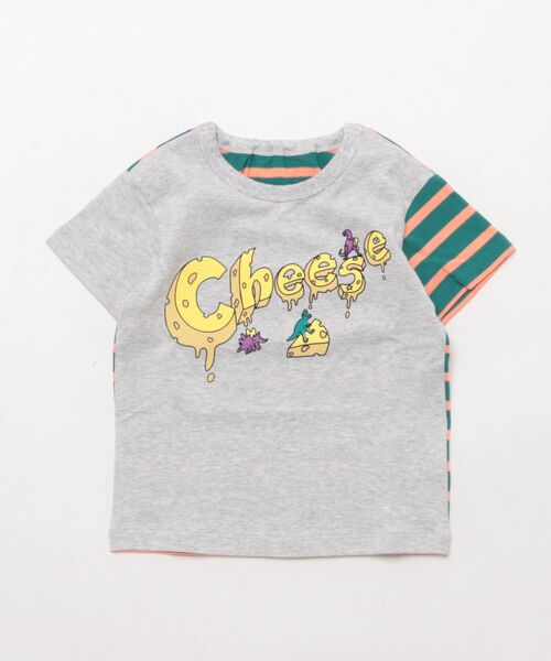 HAKKA BABY（ハッカベビー）の「[ベビー]ボーダー切替プリント半袖Tシャツ（Tシャツ/カットソー・キッズ・杢グレー/オレンジ・L）」の2枚目の写真