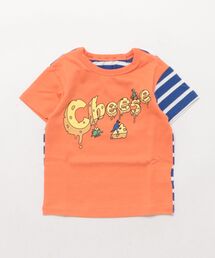 [ベビー]ボーダー切替プリント半袖Tシャツ