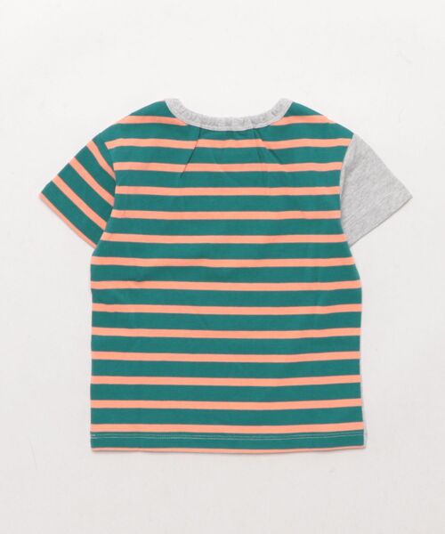 HAKKA BABY（ハッカベビー）の「[ベビー]ボーダー切替プリント半袖Tシャツ（Tシャツ/カットソー・キッズ・杢グレー/オレンジ・L）」の3枚目の写真