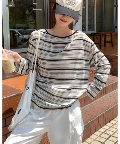 CHEER（チアー）の「薄手マルチボーダー ロングスリーブTシャツ（Tシャツ/カットソー・レディース・アイボリー・FREE）」の9枚目の写真