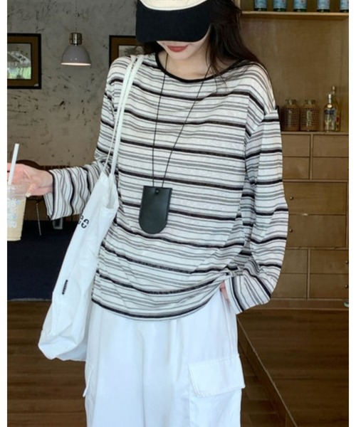 CHEER（チアー）の「薄手マルチボーダー ロングスリーブTシャツ（Tシャツ/カットソー・レディース・アイボリー・FREE）」の15枚目の写真