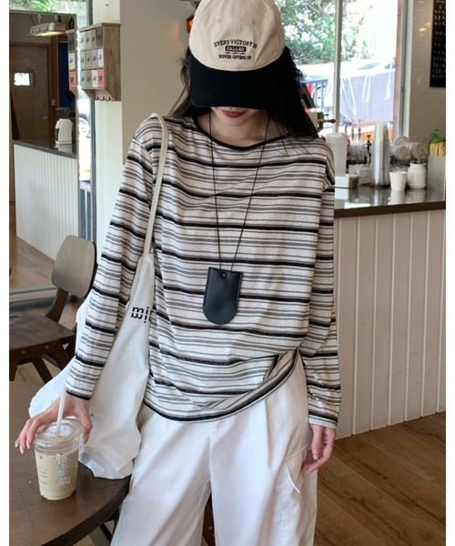 CHEER（チアー）の「薄手マルチボーダー ロングスリーブTシャツ（Tシャツ/カットソー・レディース・アイボリー・FREE）」の16枚目の写真