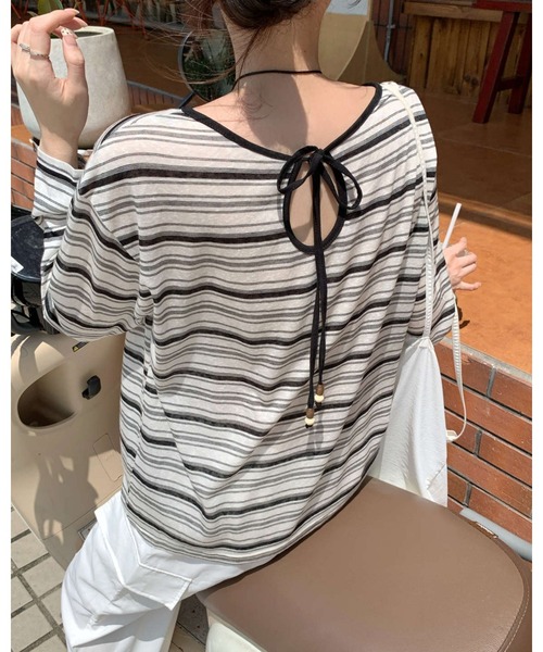 CHEER（チアー）の「薄手マルチボーダー ロングスリーブTシャツ（Tシャツ/カットソー・レディース・アイボリー・FREE）」の4枚目の写真