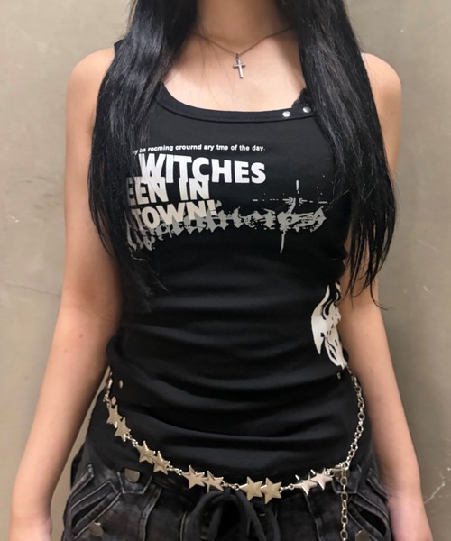Never mind the XU（ネバーマインドザエックスユー）の「【Never mind the XU】slim fit studs sleeveless / 【ネバーマインド ザ エックスユー】スリムフィットスタッズタンクトップ（タンクトップ・レディース・ブラック/ホワイト・S）」の5枚目の写真