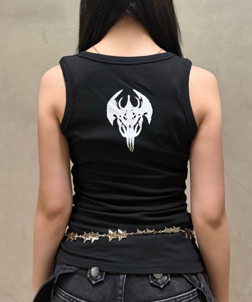 Never mind the XU（ネバーマインドザエックスユー）の「【Never mind the XU】slim fit studs sleeveless / 【ネバーマインド ザ エックスユー】スリムフィットスタッズタンクトップ（タンクトップ・レディース・ブラック/ホワイト・S）」の3枚目の写真