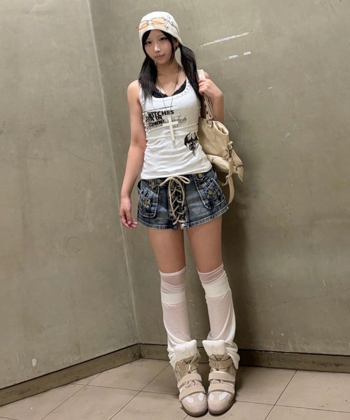 Never mind the XU（ネバーマインドザエックスユー）の「【Never mind the XU】slim fit studs sleeveless / 【ネバーマインド ザ エックスユー】スリムフィットスタッズタンクトップ（タンクトップ・レディース・ブラック/ホワイト・S）」の14枚目の写真