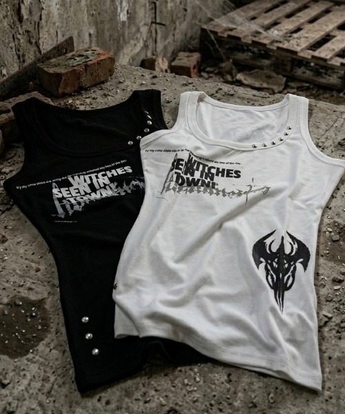 Never mind the XU（ネバーマインドザエックスユー）の「【Never mind the XU】slim fit studs sleeveless / 【ネバーマインド ザ エックスユー】スリムフィットスタッズタンクトップ（タンクトップ・レディース・ブラック/ホワイト・S）」の10枚目の写真