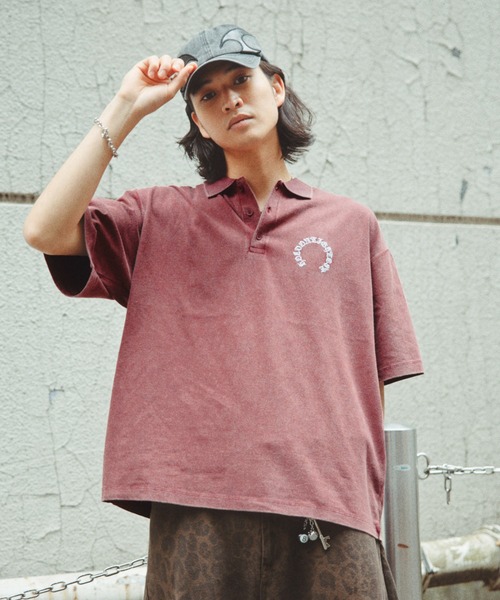 RAGEBLUE(レイジブルー)の「Pigment Circle Logo Polo Shirt/ピグメント加工サークルロゴポロシャツ(ポロシャツ・メンズ・レッド/ライトグレー/グレー・LARGE/MEDIUM)」の3枚目の写真