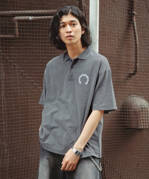 RAGEBLUE(レイジブルー)の「Pigment Circle Logo Polo Shirt/ピグメント加工サークルロゴポロシャツ(ポロシャツ・メンズ・レッド/ライトグレー/グレー・LARGE/MEDIUM)」の10枚目の写真
