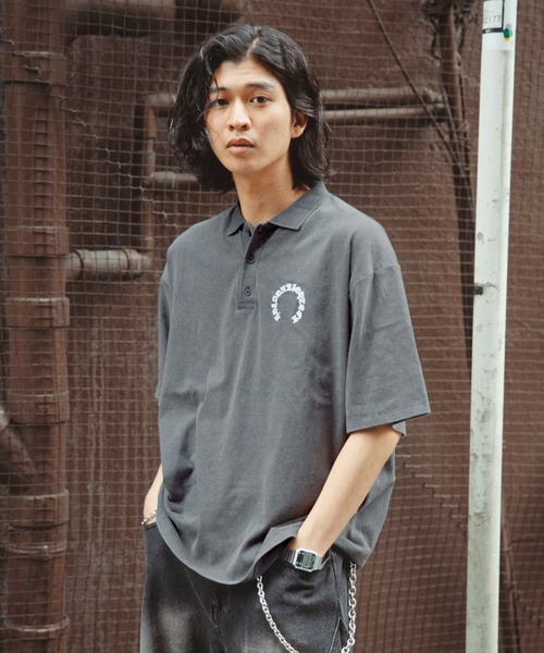 RAGEBLUE(レイジブルー)の「Pigment Circle Logo Polo Shirt/ピグメント加工サークルロゴポロシャツ(ポロシャツ・メンズ・レッド/ライトグレー/グレー・LARGE/MEDIUM)」の12枚目の写真