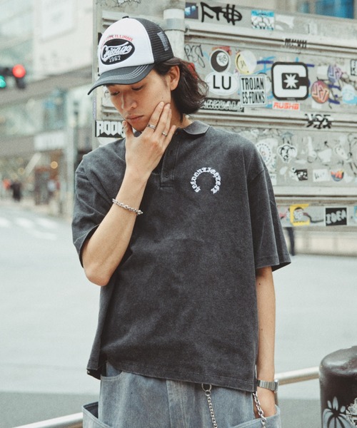 RAGEBLUE(レイジブルー)の「Pigment Circle Logo Polo Shirt/ピグメント加工サークルロゴポロシャツ(ポロシャツ・メンズ・レッド/ライトグレー/グレー・LARGE/MEDIUM)」の17枚目の写真