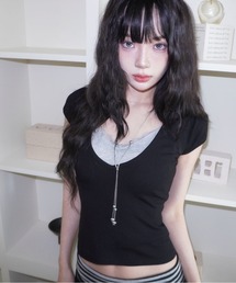 [MADE] momuseo ディープVネックパフ半袖Tシャツ