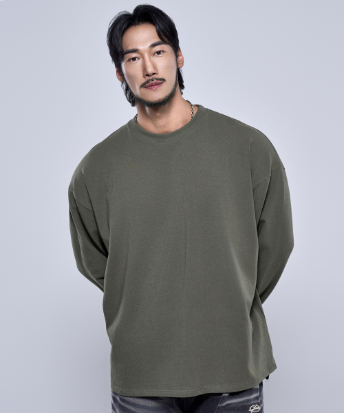 PHYSICAL GARMENTS（フィジカルガーメンツ）の「P2598 モーダルスパン オーバーサイズ 長袖Tシャツ [4COLOR]（Tシャツ/カットソー・メンズ・ホワイト/ブラック/カーキ/チャコール・MEDIUM/LARGE/X-LARGE/XX-LARGE）」の7枚目の写真