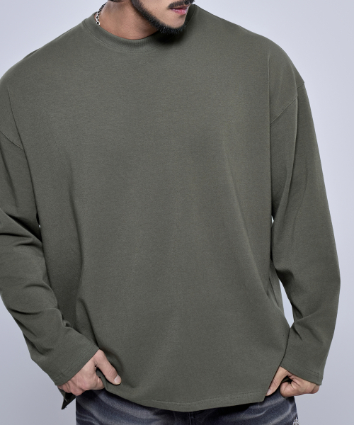 PHYSICAL GARMENTS（フィジカルガーメンツ）の「P2598 モーダルスパン オーバーサイズ 長袖Tシャツ [4COLOR]（Tシャツ/カットソー・メンズ・ホワイト/ブラック/カーキ/チャコール・MEDIUM/LARGE/X-LARGE/XX-LARGE）」の8枚目の写真