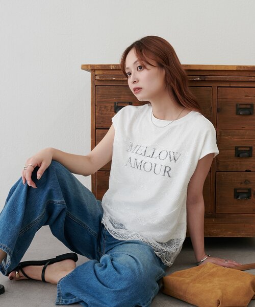 DISCOAT(ディスコート)の「レースレイヤードロゴTシャツ(Tシャツ/カットソー・レディース・オフホワイト/ブラック・FREE)」の6枚目の写真