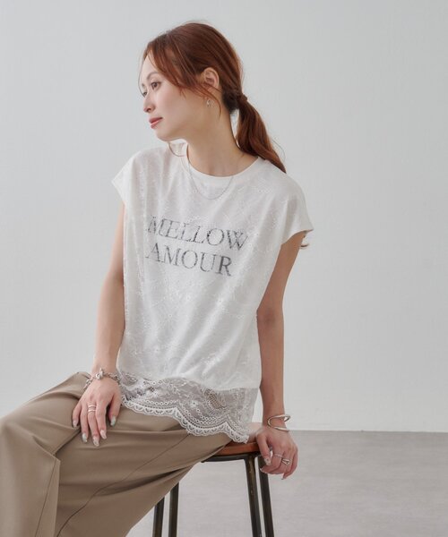 DISCOAT(ディスコート)の「レースレイヤードロゴTシャツ(Tシャツ/カットソー・レディース・オフホワイト/ブラック・FREE)」の10枚目の写真