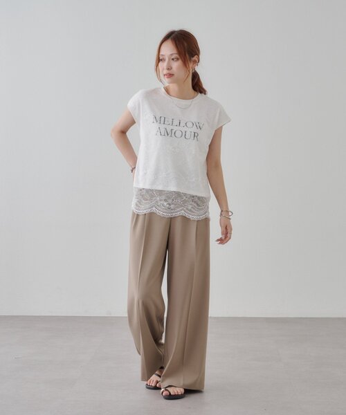 DISCOAT(ディスコート)の「レースレイヤードロゴTシャツ(Tシャツ/カットソー・レディース・オフホワイト/ブラック・FREE)」の11枚目の写真