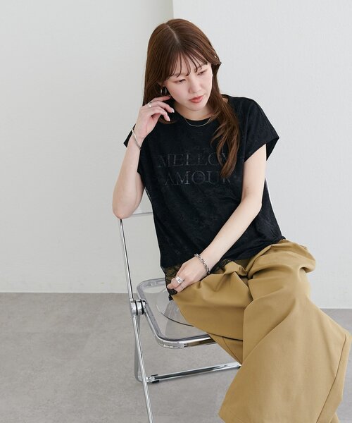 DISCOAT(ディスコート)の「レースレイヤードロゴTシャツ(Tシャツ/カットソー・レディース・オフホワイト/ブラック・FREE)」の13枚目の写真