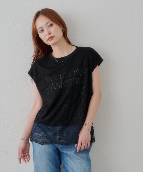 DISCOAT(ディスコート)の「レースレイヤードロゴTシャツ(Tシャツ/カットソー・レディース・オフホワイト/ブラック・FREE)」の19枚目の写真