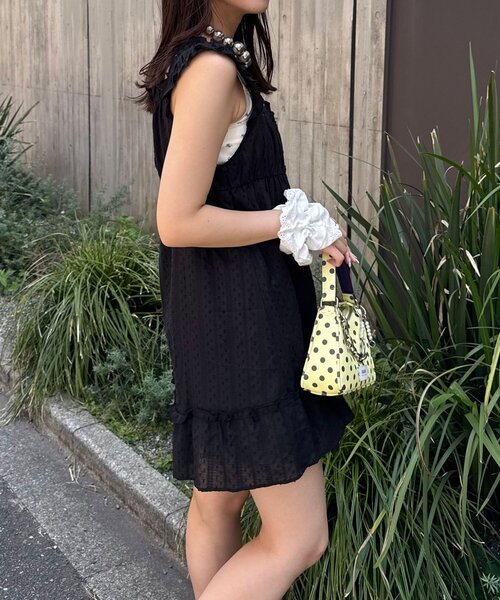 CIAOPANIC(チャオパニック)の「ウッドボタンドビーシャーリングキャミチュニックワンピース(チュニック・レディース・ブラック/ホワイト/イエロー・ONE SIZE)」の16枚目の写真