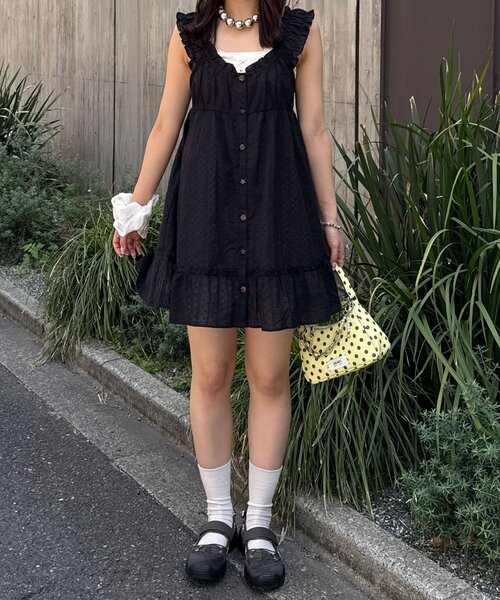 CIAOPANIC(チャオパニック)の「ウッドボタンドビーシャーリングキャミチュニックワンピース(チュニック・レディース・ブラック/ホワイト/イエロー・ONE SIZE)」の18枚目の写真