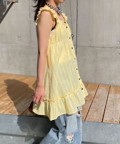CIAOPANIC(チャオパニック)の「ウッドボタンドビーシャーリングキャミチュニックワンピース(チュニック・レディース・ブラック/ホワイト/イエロー・ONE SIZE)」の20枚目の写真