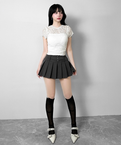 FOLLOWIN(フォロウィン)の「シアーレースコンパクトトップス(Tシャツ/カットソー・レディース・ホワイト/ブラック・FREE)」の12枚目の写真