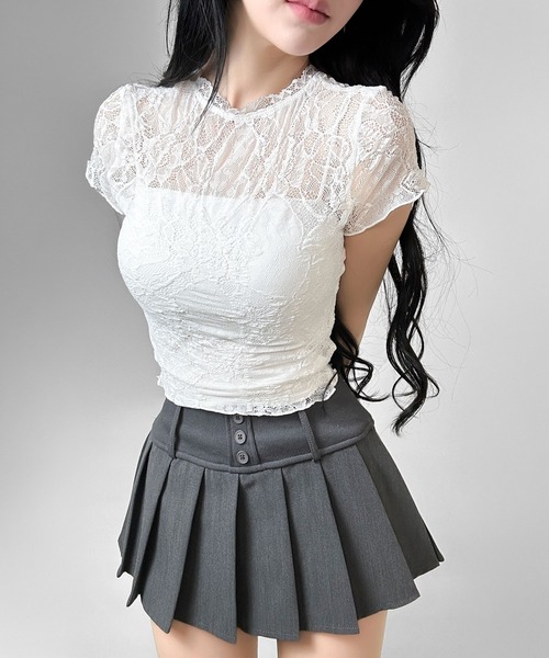 FOLLOWIN(フォロウィン)の「シアーレースコンパクトトップス(Tシャツ/カットソー・レディース・ホワイト/ブラック・FREE)」の4枚目の写真
