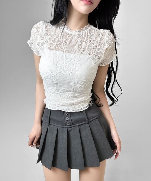 FOLLOWIN(フォロウィン)の「シアーレースコンパクトトップス(Tシャツ/カットソー・レディース・ホワイト/ブラック・FREE)」の7枚目の写真