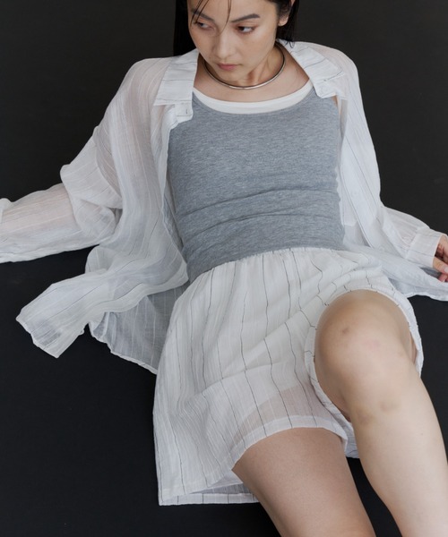 DFFUR.（ディフル）の「UVシアーストライプシャツ＆ショーツ【紫外線対策/セットアイテム】（シャツ/ブラウス・レディース・ライトブルー/オフホワイト・FREE）」の9枚目の写真