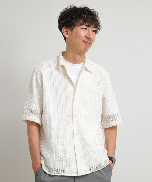 NOLLEY’S(ノーリーズ)の「レースワンナップカラー 半袖ニットシャツ 26SS(シャツ/ブラウス・メンズ・ホワイト系その他/アイボリー・L/M)」の3枚目の写真