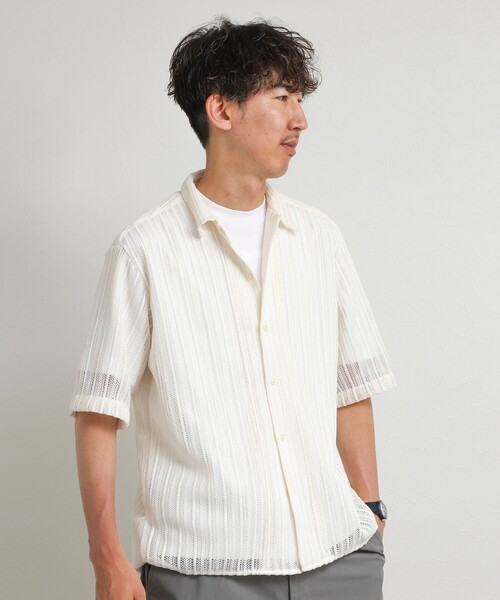 NOLLEY’S(ノーリーズ)の「レースワンナップカラー 半袖ニットシャツ 26SS(シャツ/ブラウス・メンズ・ホワイト系その他/アイボリー・L/M)」の4枚目の写真