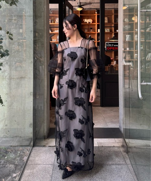 LE'RURE(リルアー)の「Flower motif puffsleeve dress(ドレス・レディース・グレー/ブラック・M-Long/MEDIUM/SMALL)」の5枚目の写真