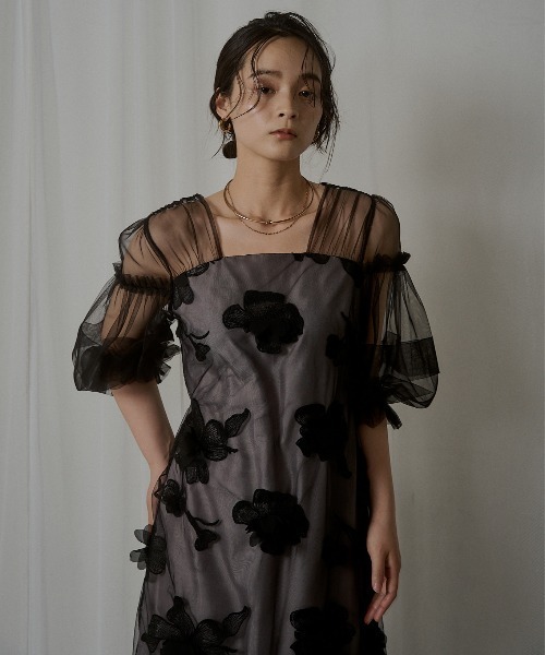 LE'RURE(リルアー)の「Flower motif puffsleeve dress(ドレス・レディース・グレー/ブラック・M-Long/MEDIUM/SMALL)」の7枚目の写真
