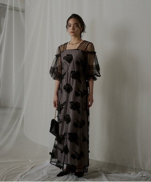 LE'RURE(リルアー)の「Flower motif puffsleeve dress(ドレス・レディース・グレー/ブラック・M-Long/MEDIUM/SMALL)」の9枚目の写真