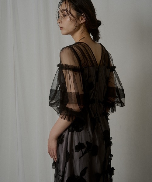 LE'RURE(リルアー)の「Flower motif puffsleeve dress(ドレス・レディース・グレー/ブラック・M-Long/MEDIUM/SMALL)」の12枚目の写真