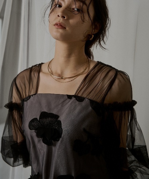 LE'RURE(リルアー)の「Flower motif puffsleeve dress(ドレス・レディース・グレー/ブラック・M-Long/MEDIUM/SMALL)」の14枚目の写真