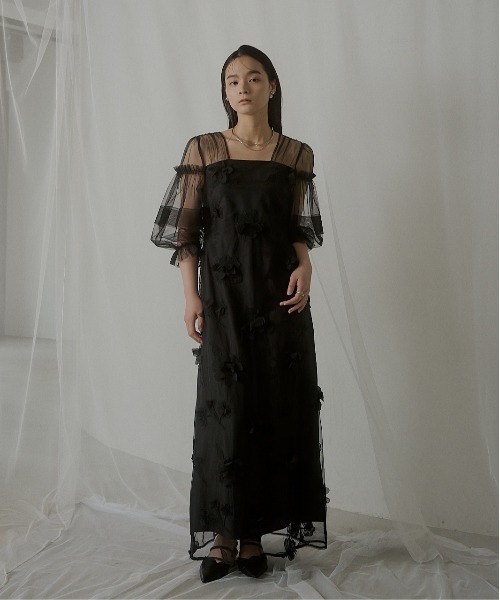 LE'RURE(リルアー)の「Flower motif puffsleeve dress(ドレス・レディース・グレー/ブラック・M-Long/MEDIUM/SMALL)」の16枚目の写真