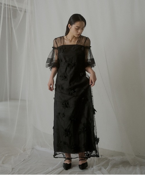 LE'RURE(リルアー)の「Flower motif puffsleeve dress(ドレス・レディース・グレー/ブラック・M-Long/MEDIUM/SMALL)」の17枚目の写真