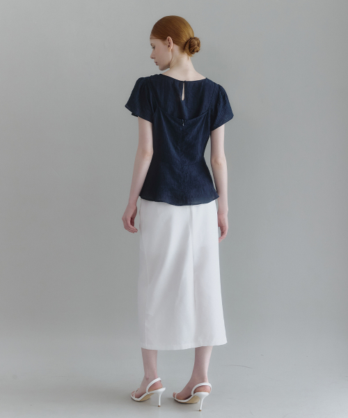 MICANE(ミケーネ)の「ビュネアペプラムビスチェブラウスセットアップ(シャツ/ブラウス・レディース・ネイビー/スカイブルー/アイボリー・SMALL/MEDIUM/LARGE/X-LARGE/XX-LARGE)」の14枚目の写真