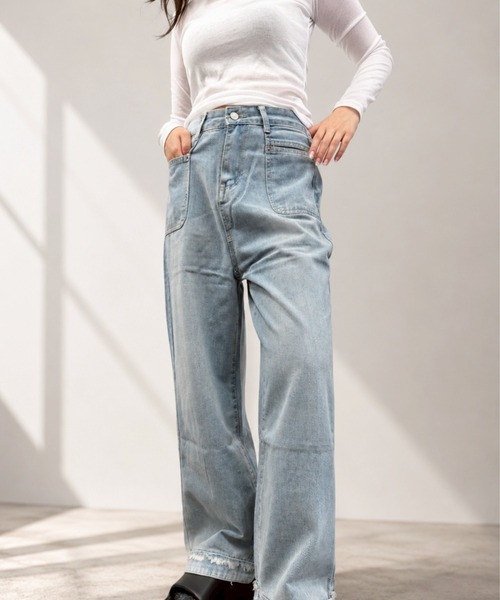 merrylatte(メリーラテ)の「ハイウエストワイドデニムパンツ(デニムパンツ・レディース・ライトブルー・XL/L/M)」の6枚目の写真