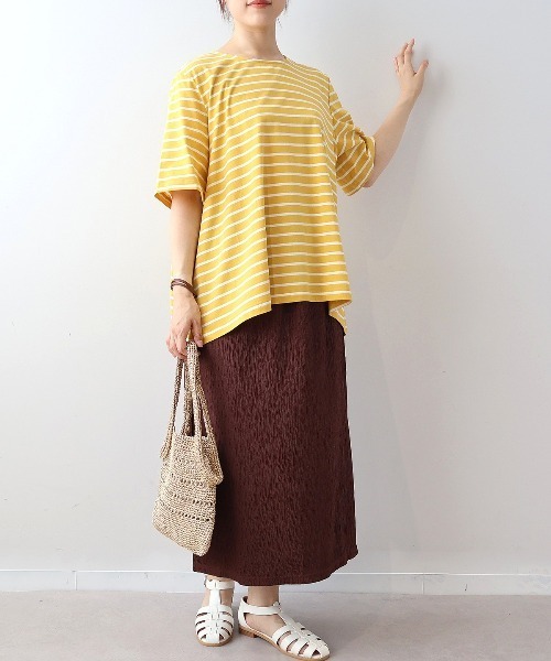 MB mint breeze(エムビーミントブリーズ)の「【WEB限定】【LL~6L 大きいサイズ】フレアヘムボーダーTシャツ(Tシャツ/カットソー・レディース・イエロー/ネイビー/ブラック・4L/6L/LL/3L/5L)」の9枚目の写真