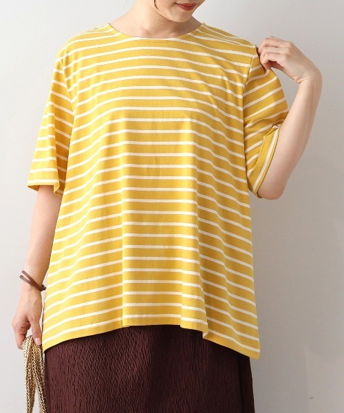 MB mint breeze(エムビーミントブリーズ)の「【WEB限定】【LL~6L 大きいサイズ】フレアヘムボーダーTシャツ(Tシャツ/カットソー・レディース・イエロー/ネイビー/ブラック・4L/6L/LL/3L/5L)」の10枚目の写真