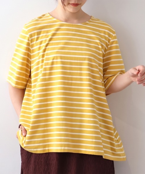 MB mint breeze(エムビーミントブリーズ)の「【WEB限定】【LL~6L 大きいサイズ】フレアヘムボーダーTシャツ(Tシャツ/カットソー・レディース・イエロー/ネイビー/ブラック・4L/6L/LL/3L/5L)」の11枚目の写真