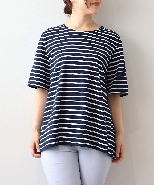 MB mint breeze(エムビーミントブリーズ)の「【WEB限定】【LL~6L 大きいサイズ】フレアヘムボーダーTシャツ(Tシャツ/カットソー・レディース・イエロー/ネイビー/ブラック・4L/6L/LL/3L/5L)」の14枚目の写真