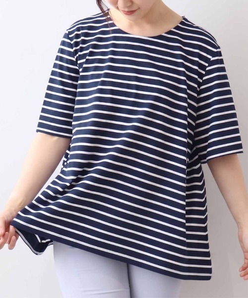 MB mint breeze(エムビーミントブリーズ)の「【WEB限定】【LL~6L 大きいサイズ】フレアヘムボーダーTシャツ(Tシャツ/カットソー・レディース・イエロー/ネイビー/ブラック・4L/6L/LL/3L/5L)」の15枚目の写真