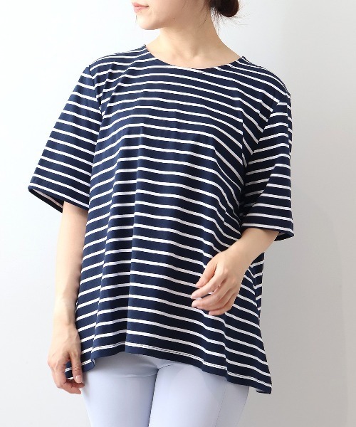 MB mint breeze(エムビーミントブリーズ)の「【WEB限定】【LL~6L 大きいサイズ】フレアヘムボーダーTシャツ(Tシャツ/カットソー・レディース・イエロー/ネイビー/ブラック・4L/6L/LL/3L/5L)」の16枚目の写真
