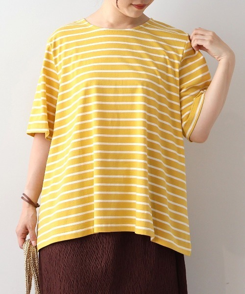 MB mint breeze(エムビーミントブリーズ)の「【WEB限定】【LL~6L 大きいサイズ】フレアヘムボーダーTシャツ(Tシャツ/カットソー・レディース・イエロー/ネイビー/ブラック・4L/6L/LL/3L/5L)」の4枚目の写真