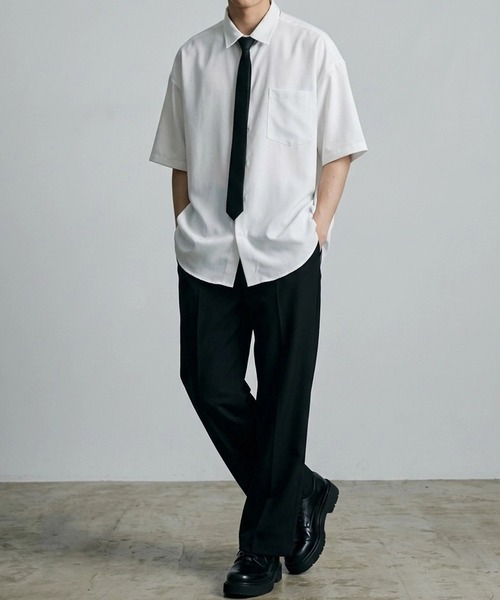 SITRY(シトリー)の「Dress Shirt with Tie/2WAY ネクタイ付き オーバーサイズ 半袖シャツ ドレスシャツ(シャツ/ブラウス・メンズ・ブラック/ベージュ/グレイッシュブルー/ホワイト/ライトグレー・L/M)」の22枚目の写真